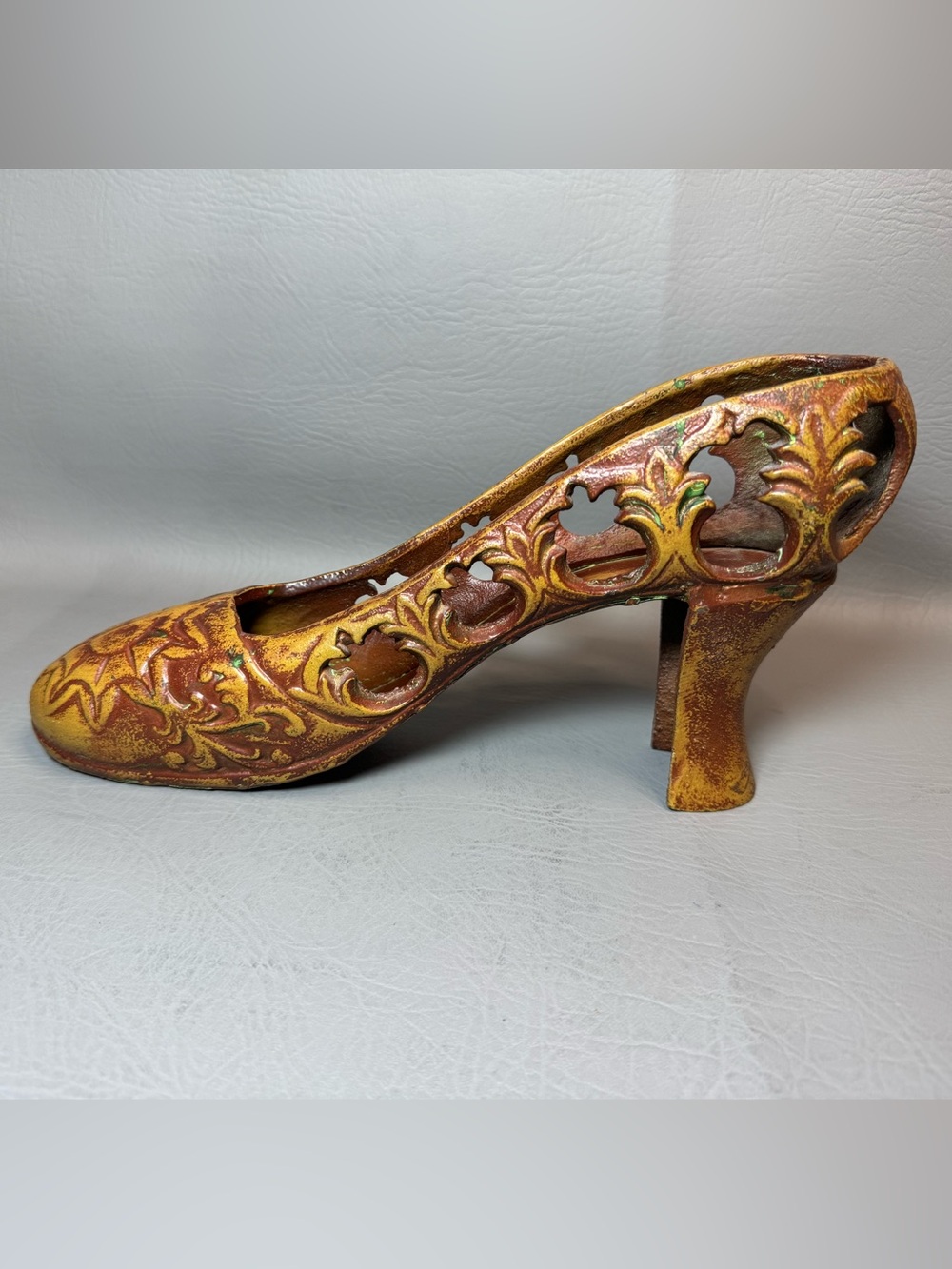 Large Heavy Metal Womens Decorative Shoe Doorstop Shelf Display Victorian Accent
